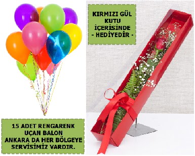 15 Adet uan balon ve kutuda krmz gl  Ankara iek servisi , ieki adresleri 